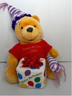 Disney Winnie The Pooh Happy Birthday Dad Stuffed Plush Animal Vintage